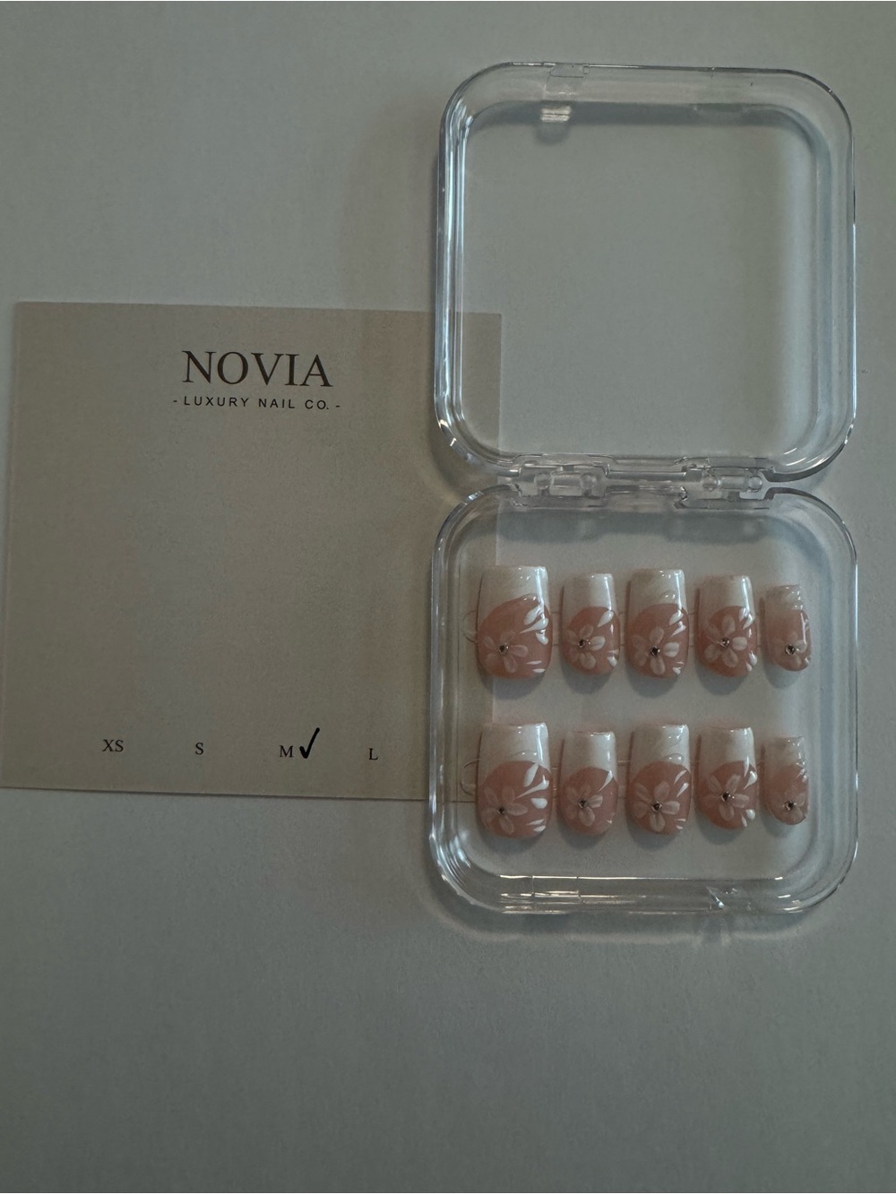 White French Tip Square Floral Press-On Nail Set